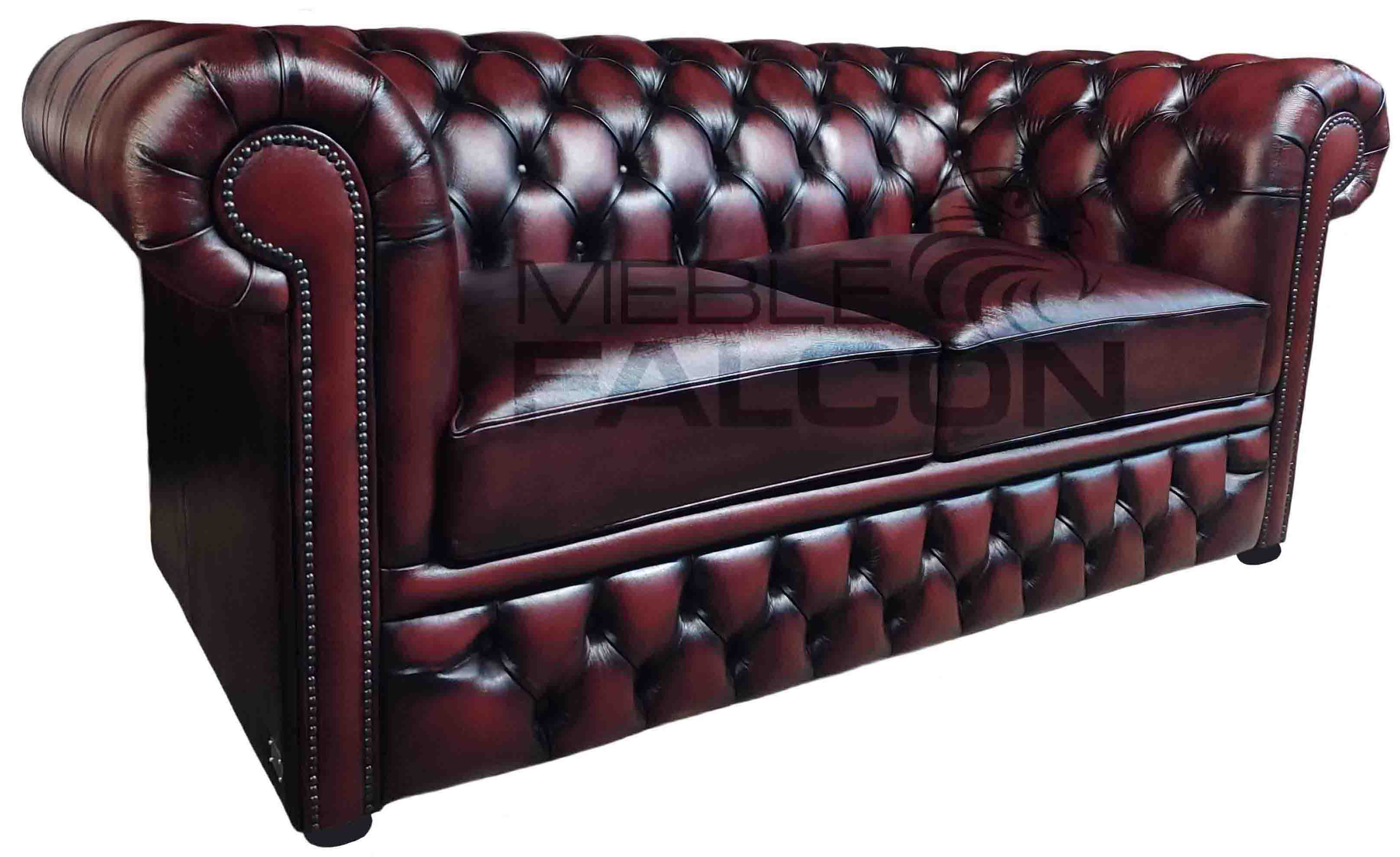 sofa chesterfield skóra dwubarwna wiśniowo-czarna
