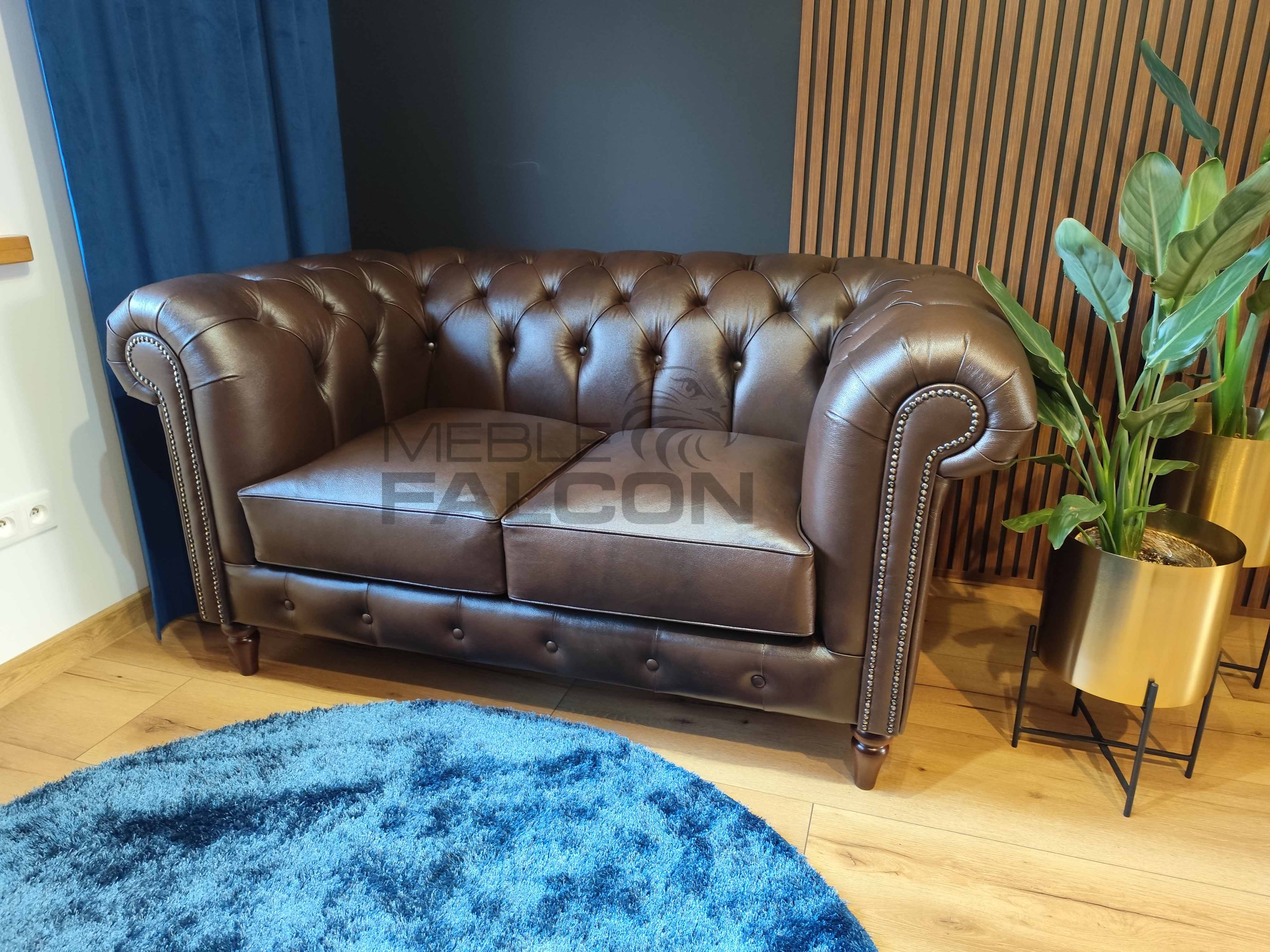 sofa kanapa chesterfield brązowa skóra naturalna 