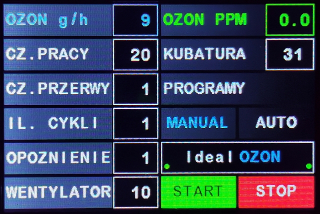 Ozonator - panel ustawień ozonatora IdealOZON