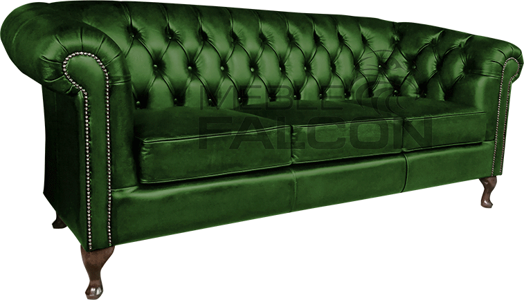 sofa chesterfield zielona skórzana nóżki ludwiki