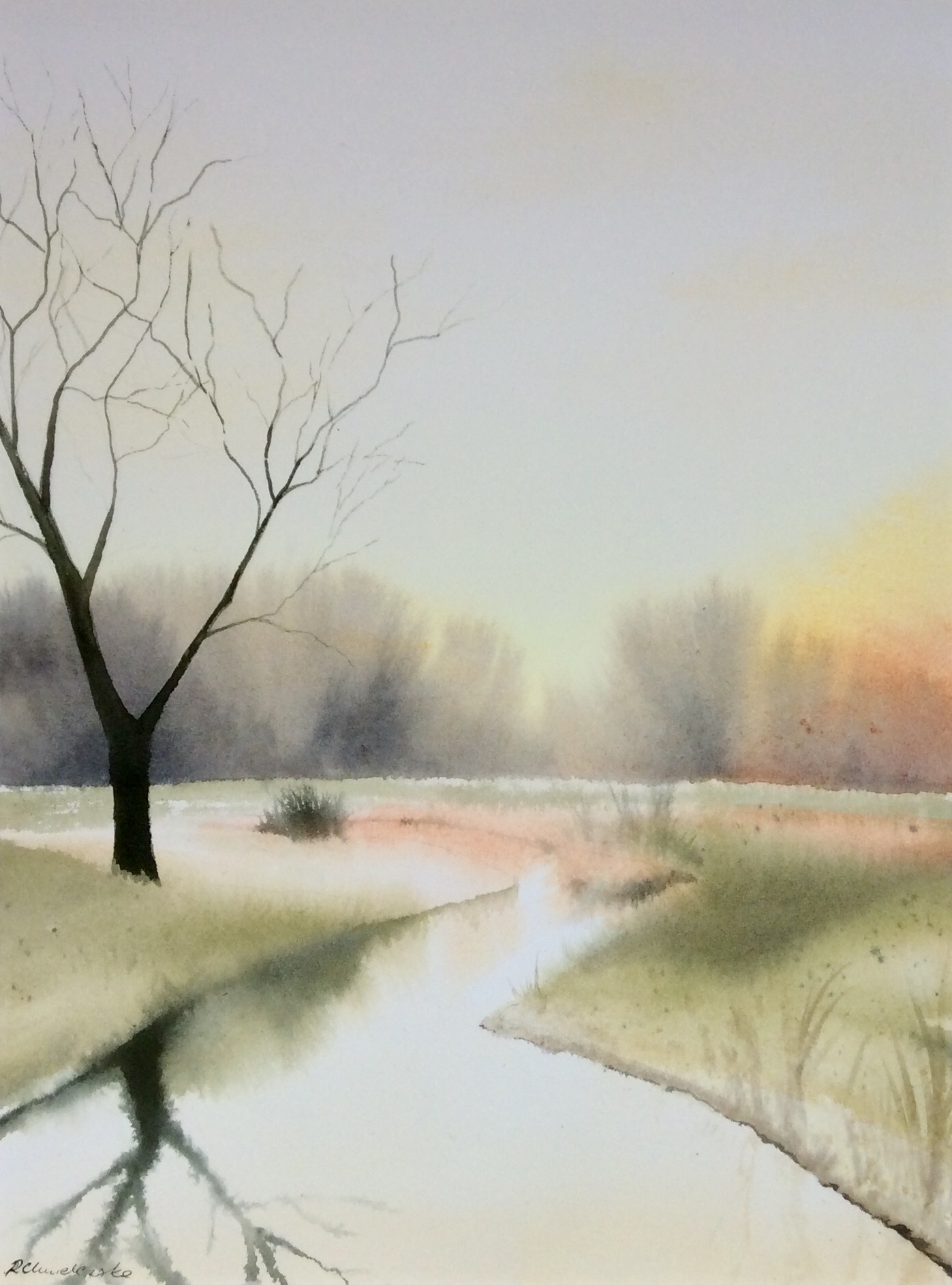 Watercolours, The lonely tree, 30x40cm, 250PLN