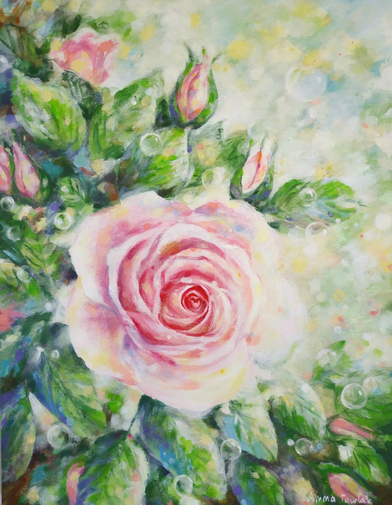 "Mañana de rosas", 50 x 65 akryl , płótno; acrylic on canvas