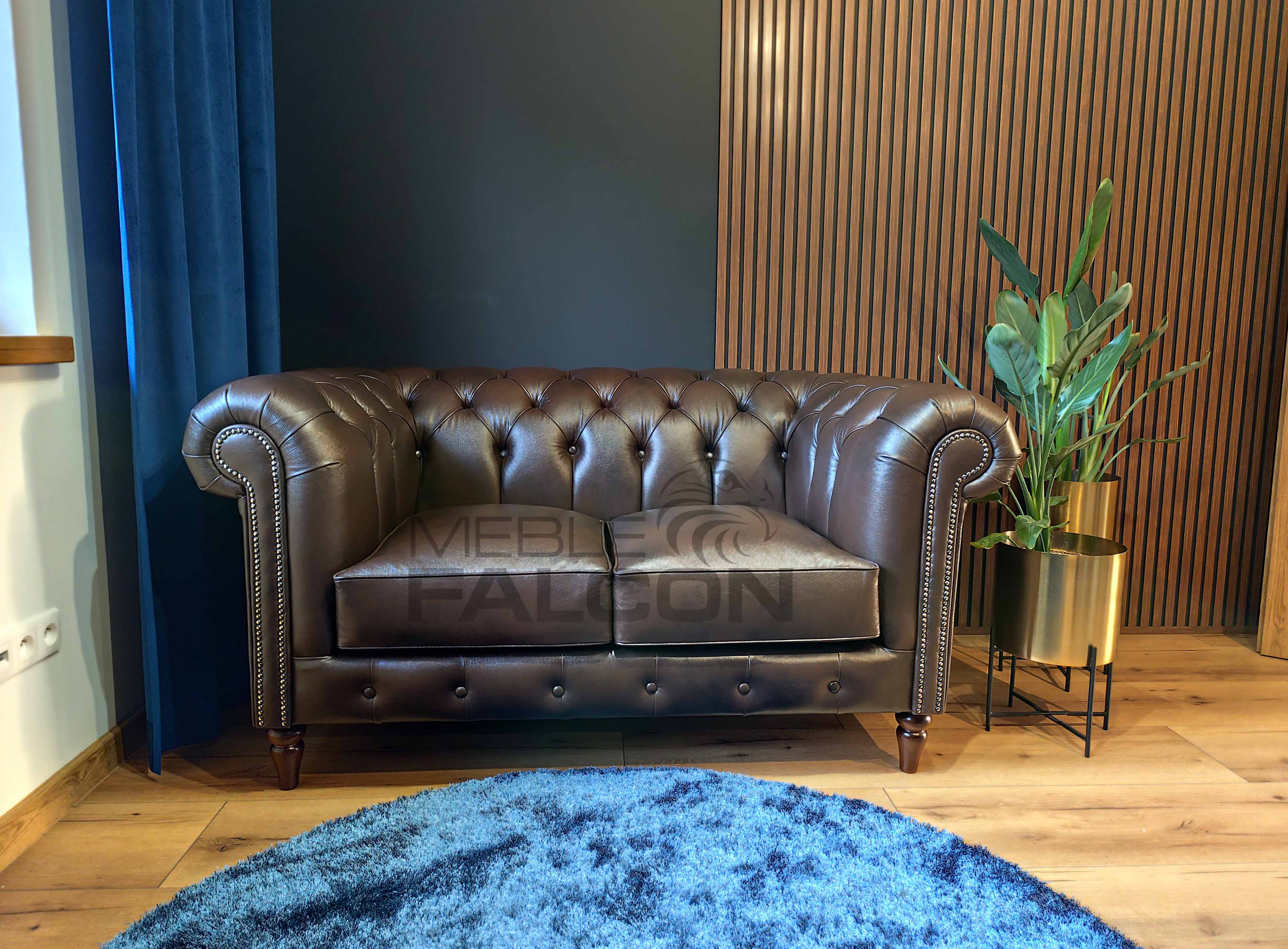 sofa chesterfield skórzana skóra naturalna brąz