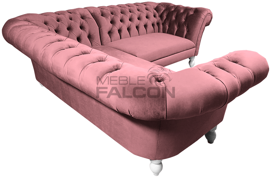 sofa narożna w tapicerce materiałowej łososiowa