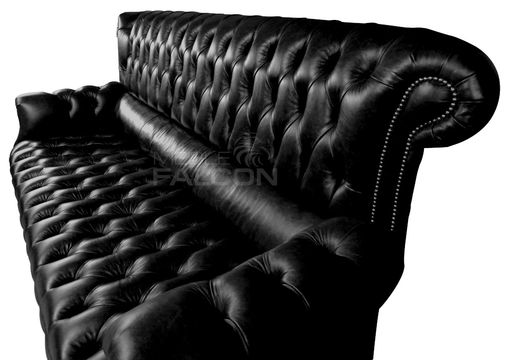 sofa chesterfield czarna skóra postarzana Polska luksus
