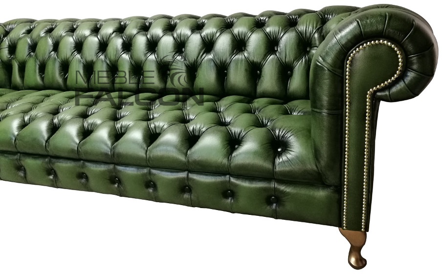 klasyczna sofa 4-osobowa chesterfield skórzana czarna producent nogi ludwikowskie złote pinezki