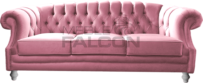 pikowana sofa chesterfield różowa pudrowy róż biel