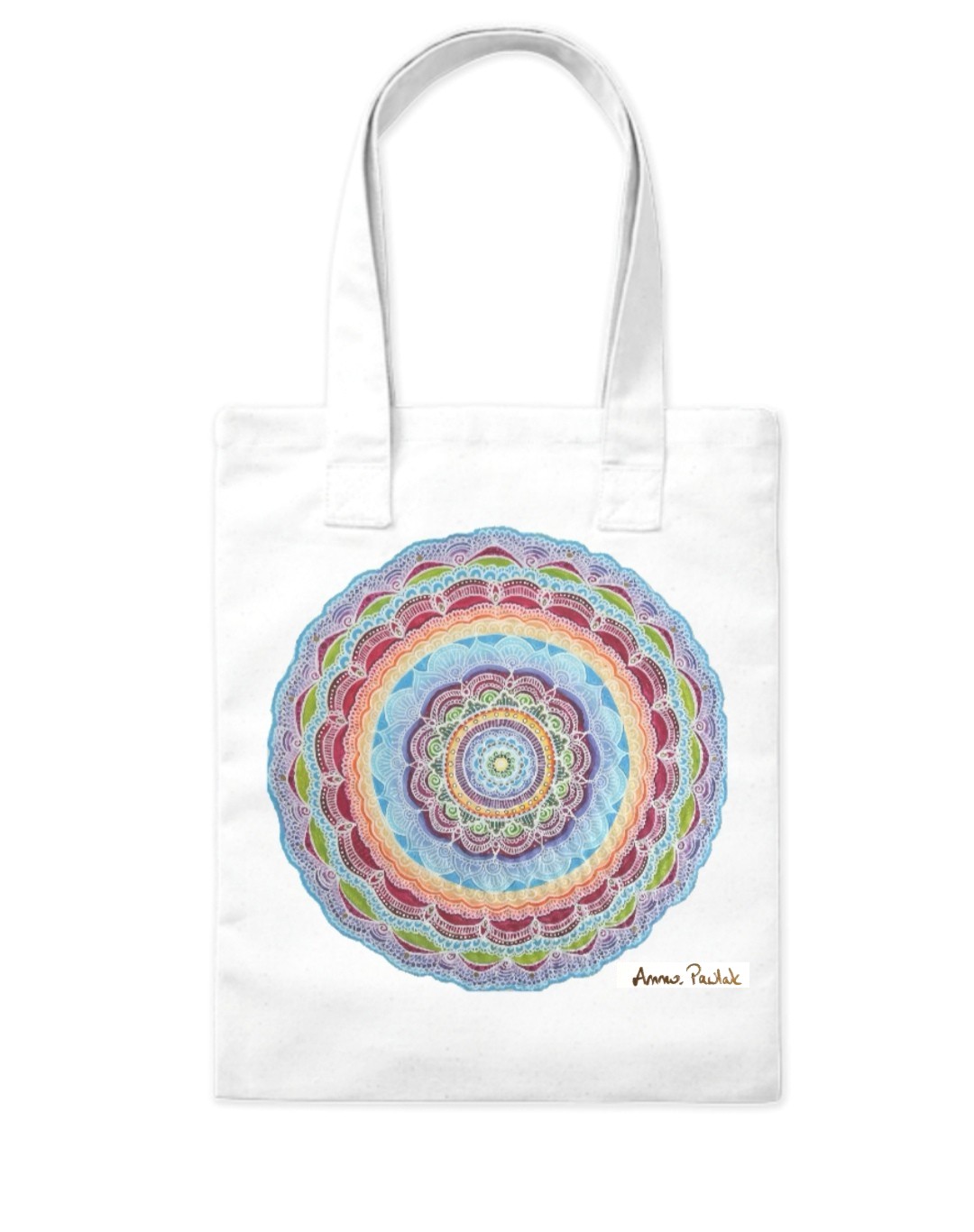 The white cotton bag with rainbow mandala 40 PLN