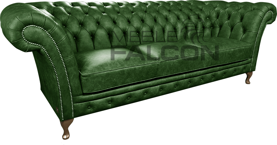 piękna sofa chesterfield zielona skóra postarzana
