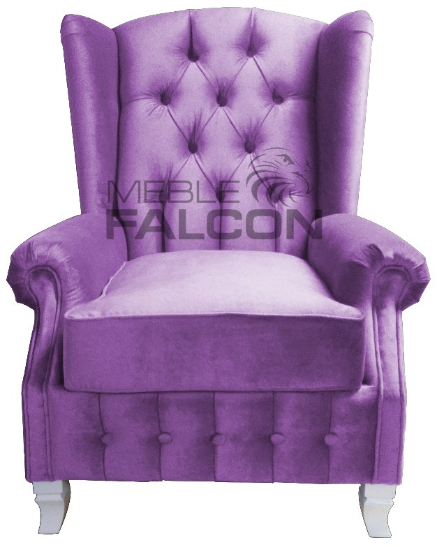 elegancki fotel uszak kolor fioletowy producent mebli chesterfield