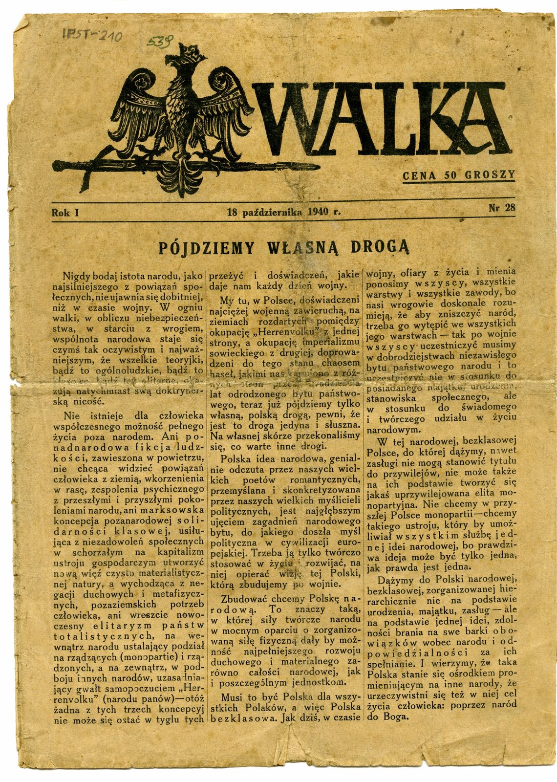 „Walka”, 
18 października 1940, ze zbiorów Muzeum Regionalnego w Stęszewie