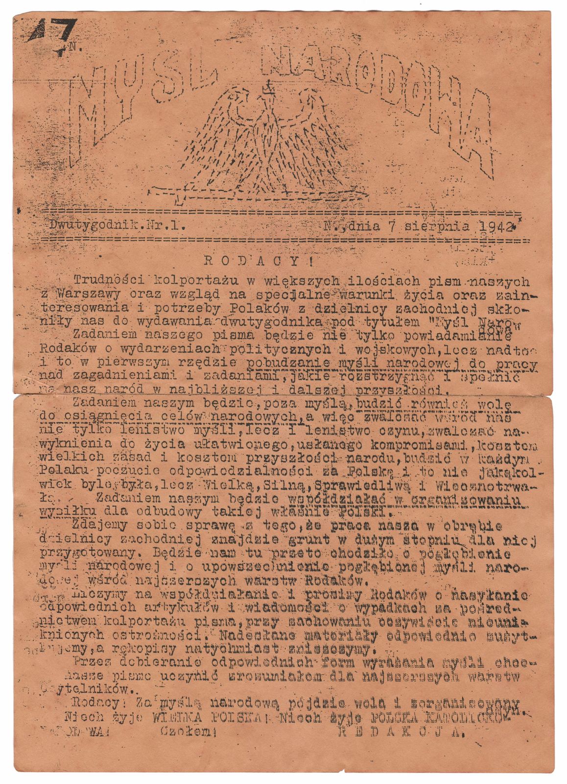 „Myśl Narodowa”, 7 sierpnia 1942, ze zbiorów Wielkopolskiego Muzeum Niepodległości