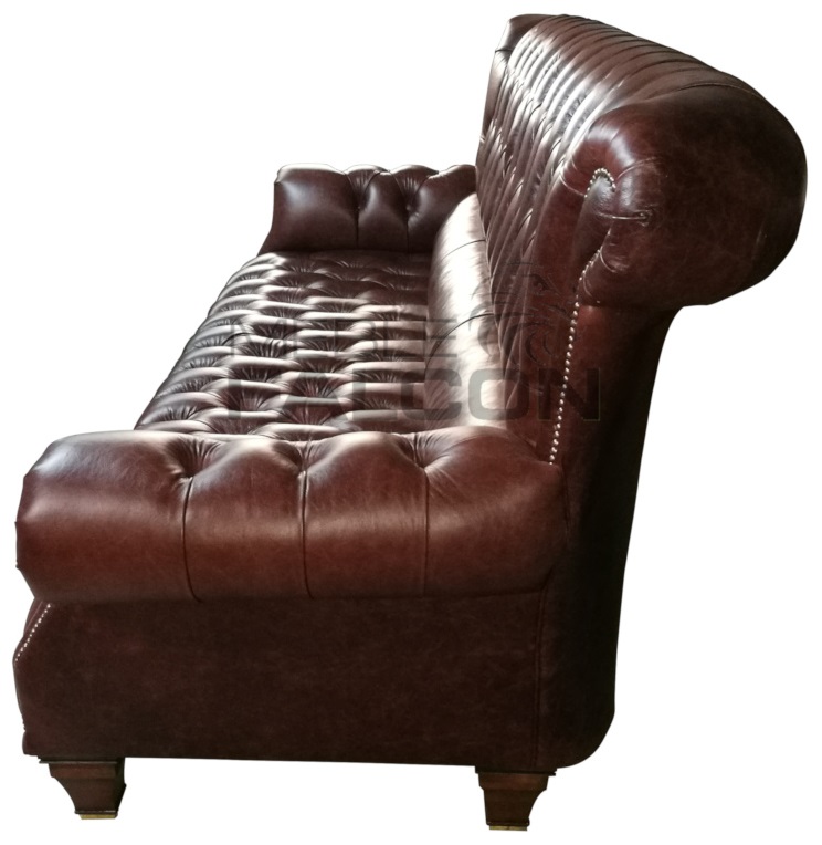 sofa chesterfield skóra naturalna brąz postarzany