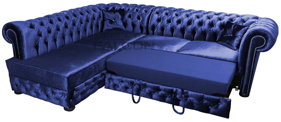 klasyczny narożnik dwuelementowy sofa narożna rozkładana producent chesterfield błyszczący granat