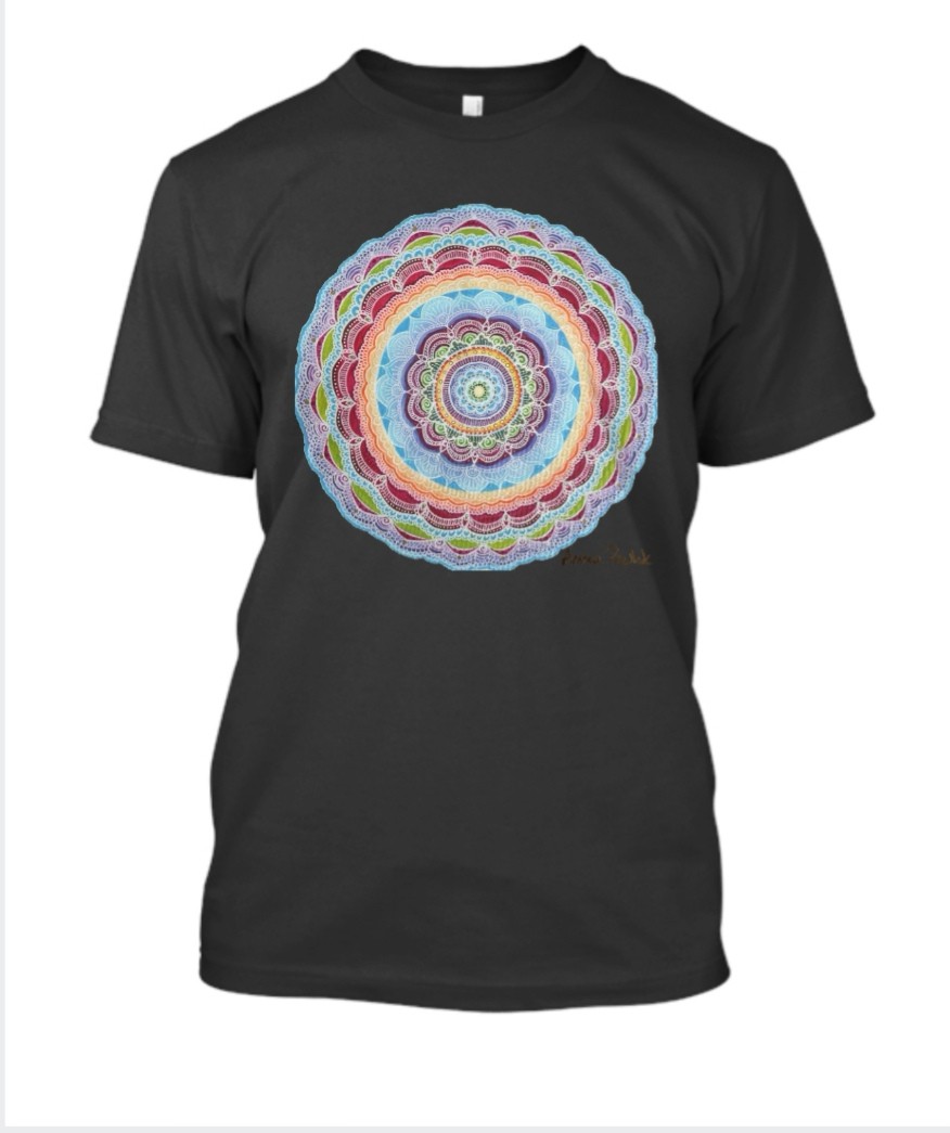 Men's t-shirt with rainbow mandala  80 PLN 
 M, L, XL, 2XL dostępna również w białym kolorze.