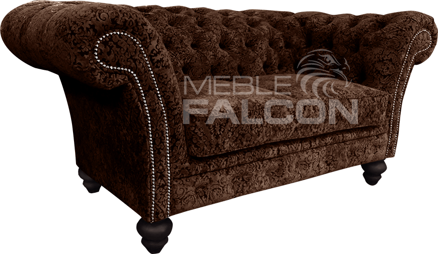 piękna brązowa sofa chesterfield tkanina z wzorem