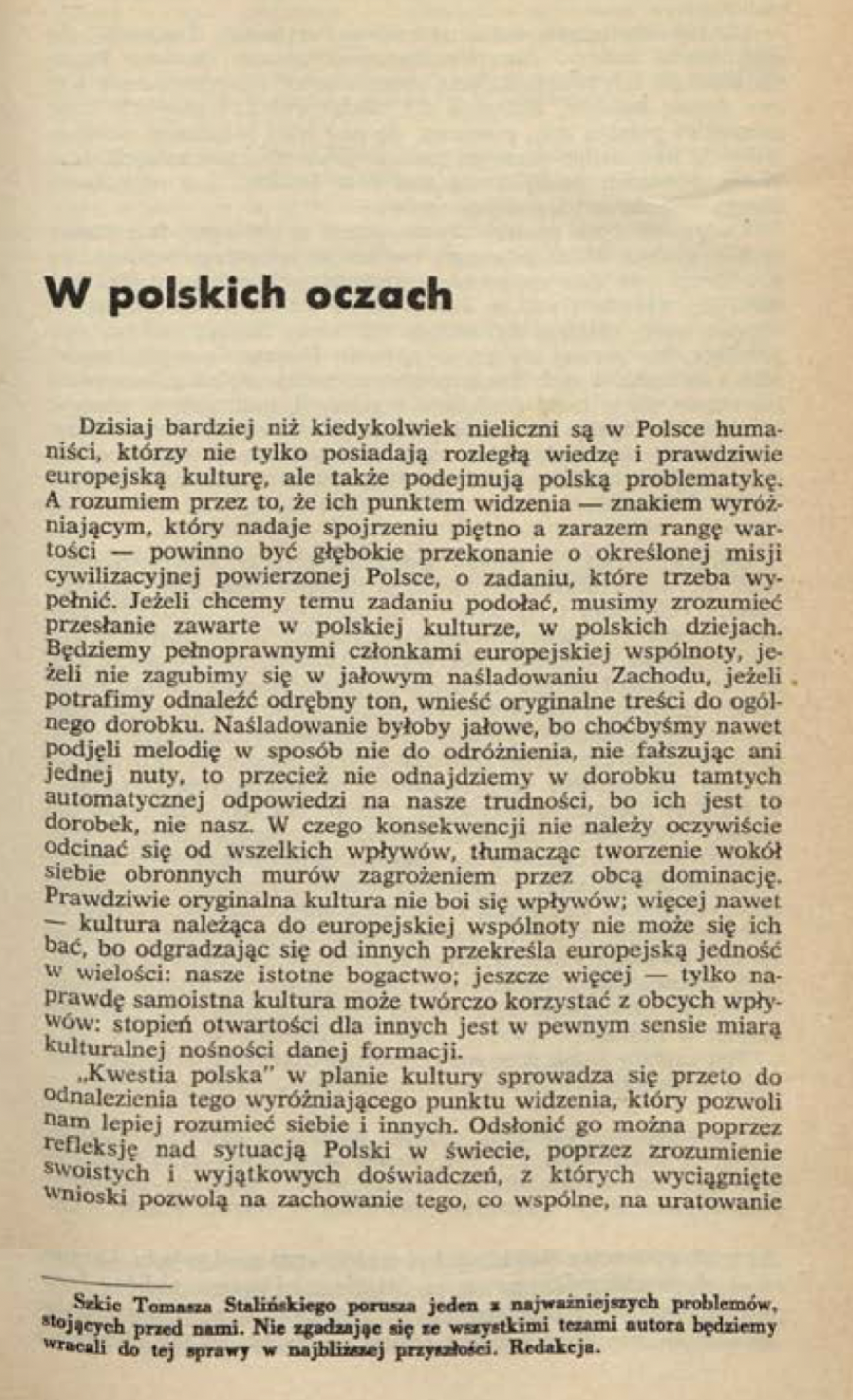 Wojciech Karpiński (Tomasz Staliński): W polskich oczach. „Kultura” nr 5/1970