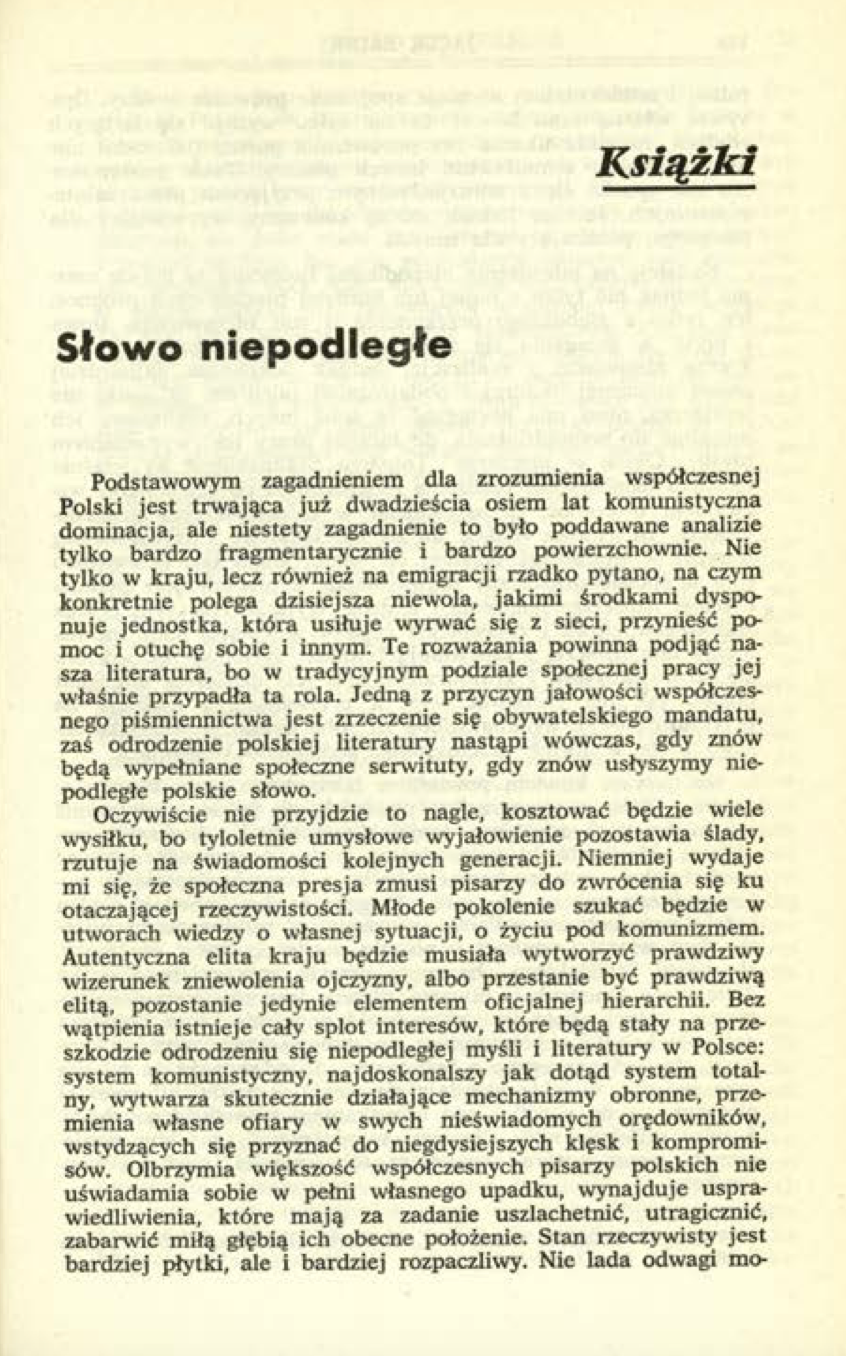 Wojciech Karpiński (Jacek Salski): Słowo niepodległe. „Kultura” nr 9/1972