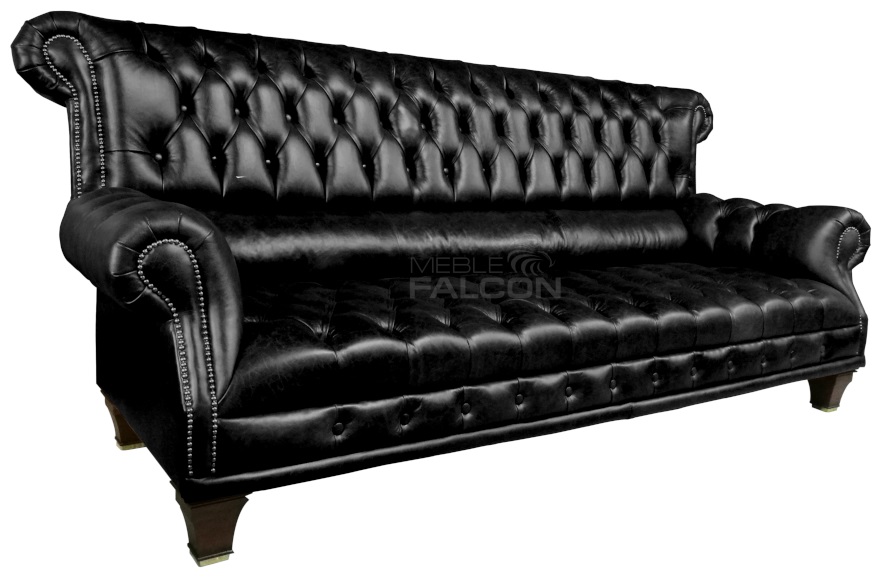 luksusowa sofa chesterfield skórzana czarna tanio