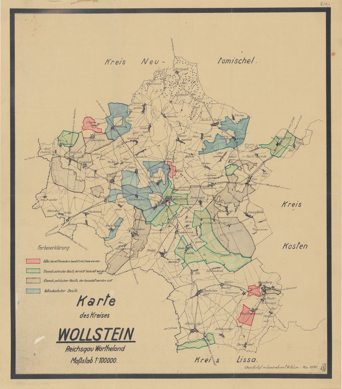 Mapa ze strukturą gruntów w pow. wolsztyńskim, maj 1940, ze zbiorów Muzeum Regionalnego w Wolsztynie