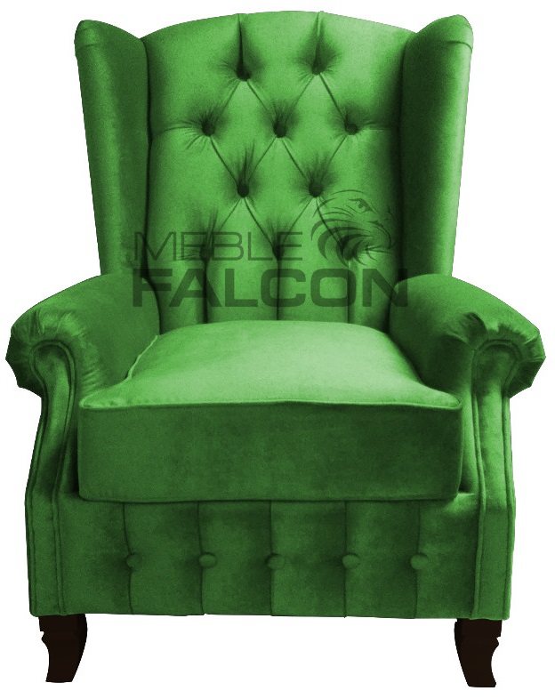 wygodny fotel chesterfield zielony pikowany uszak