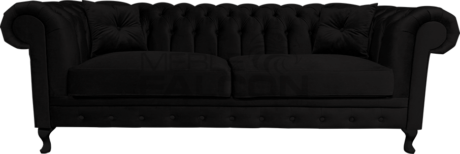 sofa pikowana chesterfield tkanina czarny plusz