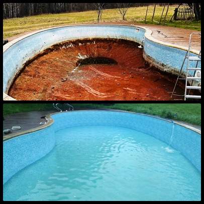 porównanie basenu przed i po wymianie
