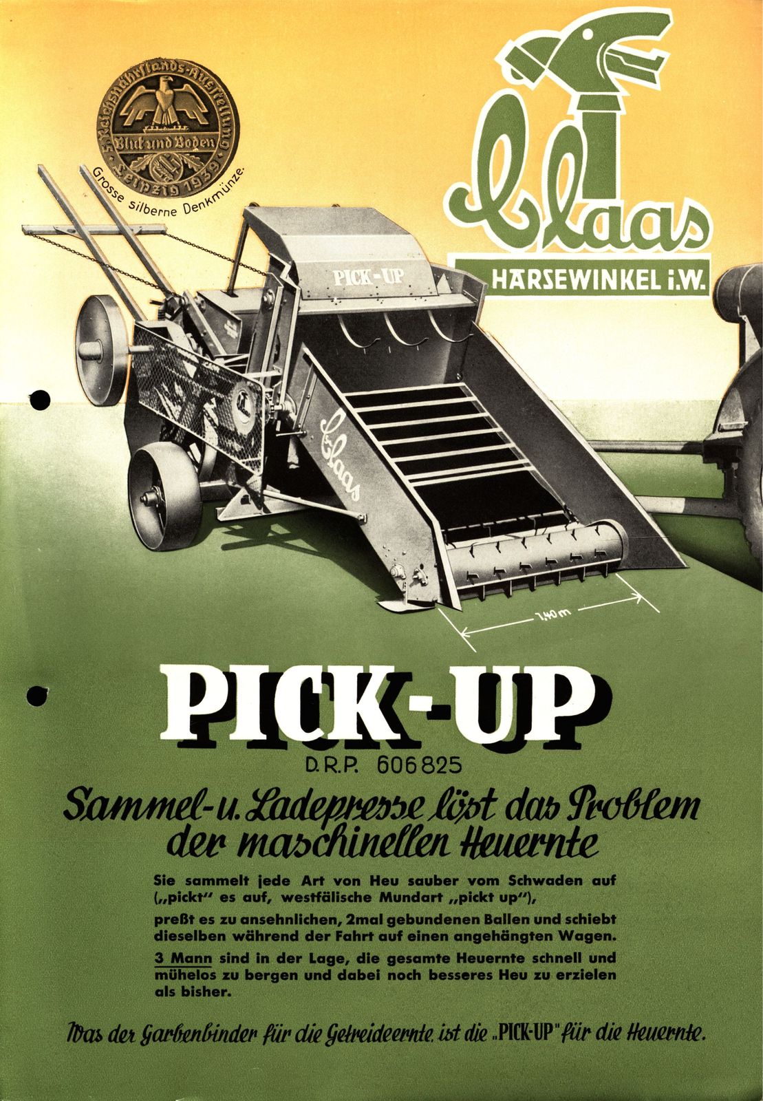 Strona tytułowa prospektu prasy do słomy Claas z podbieraczem, 1941, ze zbiorów MNR w Szreniawie