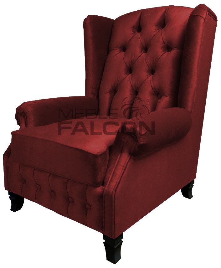 stylowy fotel uszak chesterfield bordowy czerwony