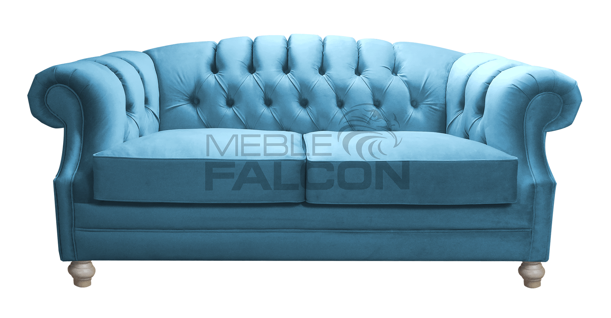2-osobowa pikowana sofa chesterfield błękitna
