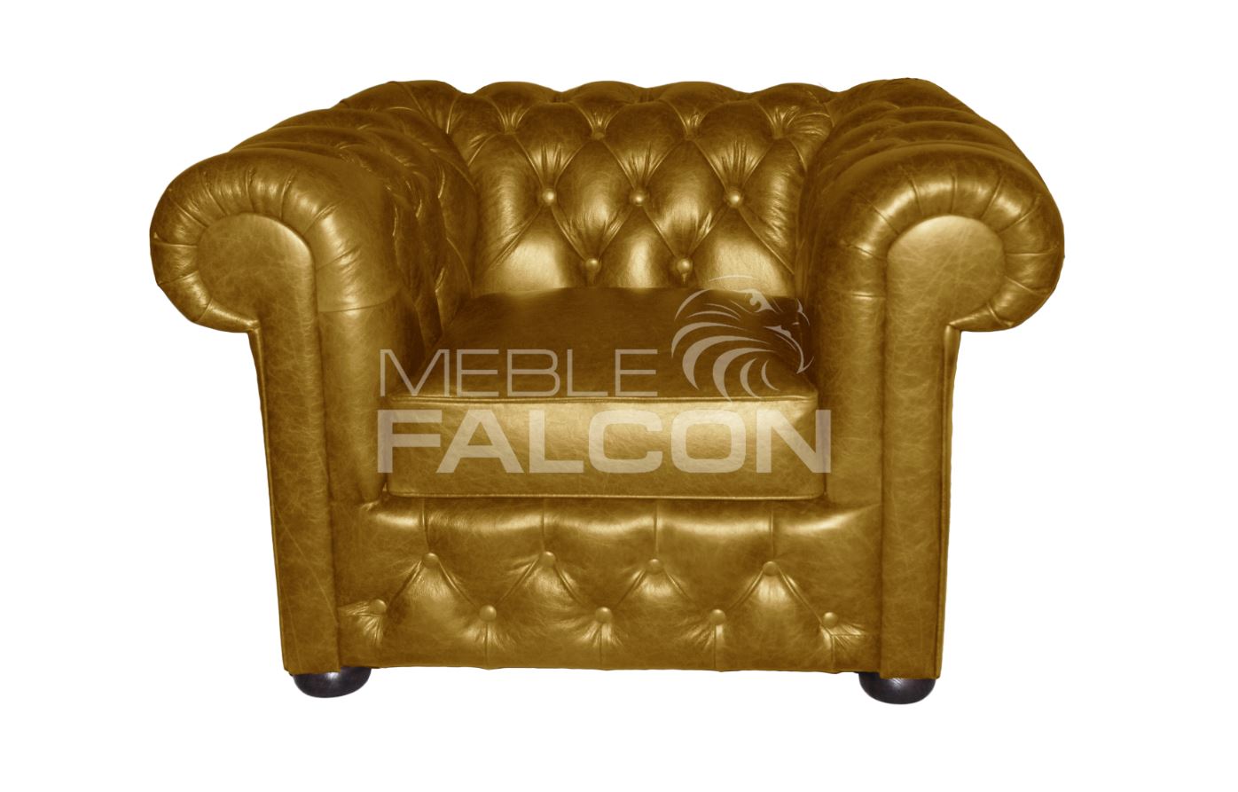 fotel pikowany chesterfield złoty skóra beżowa