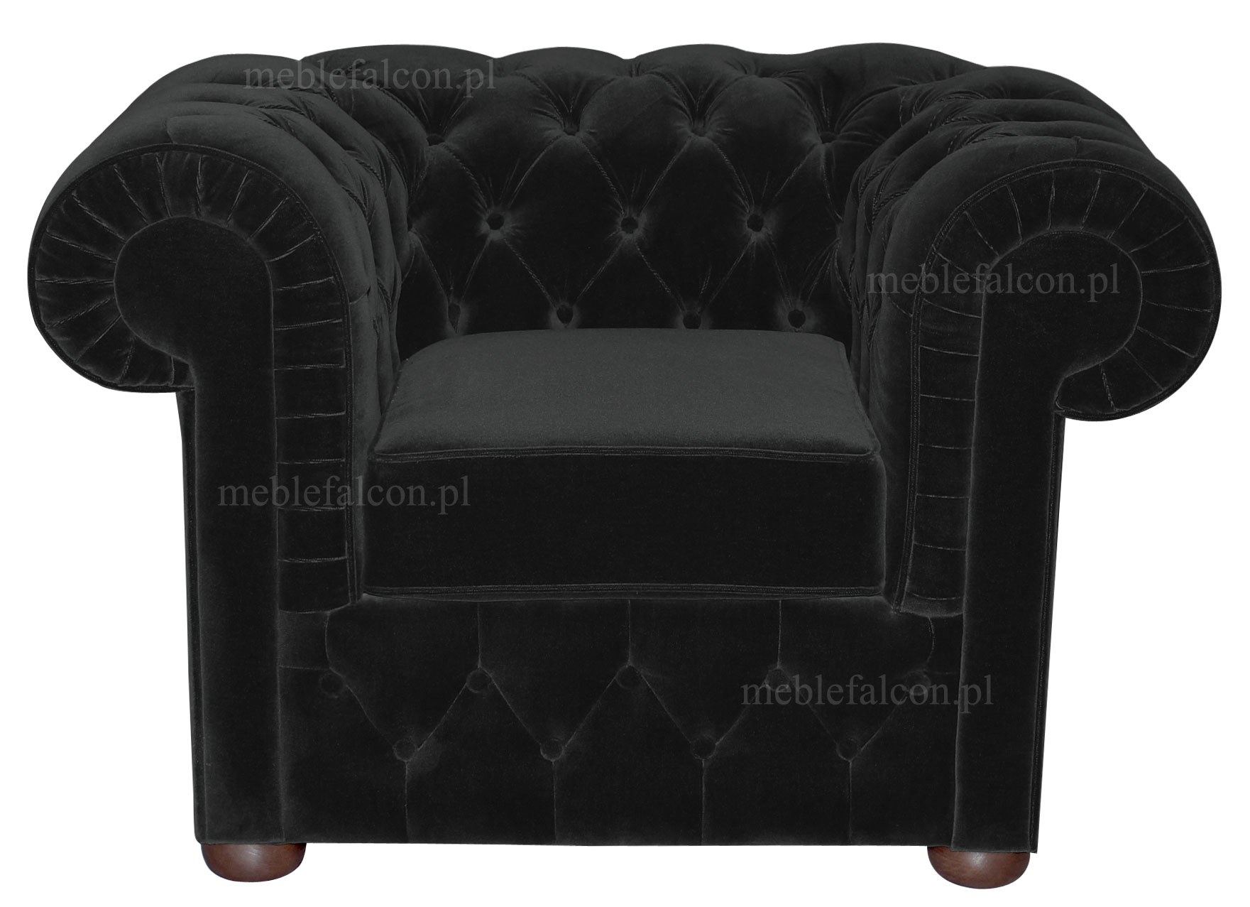 czarny plusz pikowany fotel elegancki klasyczny kształt głębokie pikowanie bogate wypełnienie tanio
