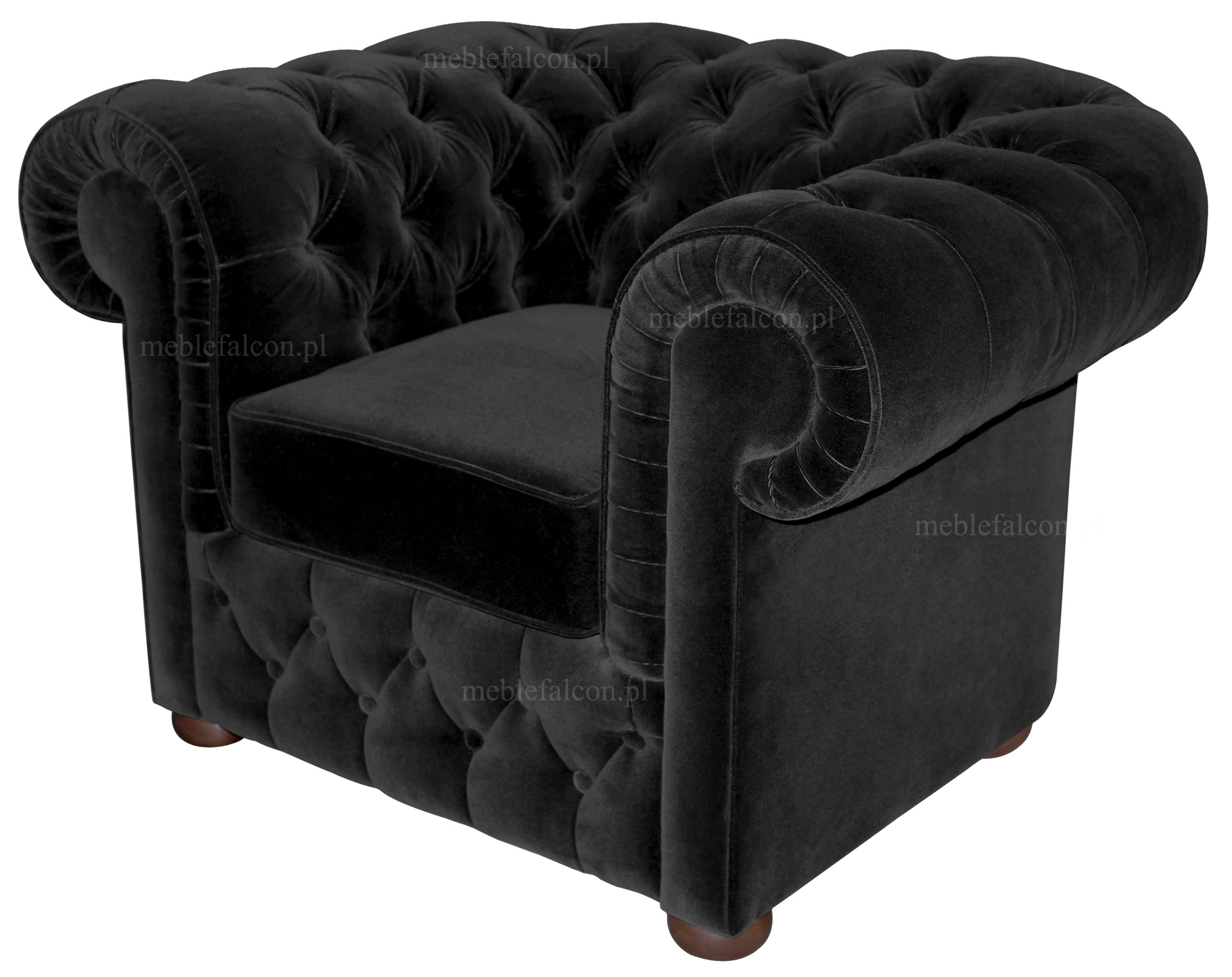 fotel chesterfield w tapicerce pluszowej czarny plusz wygodny do salonu biura polski producent mebli