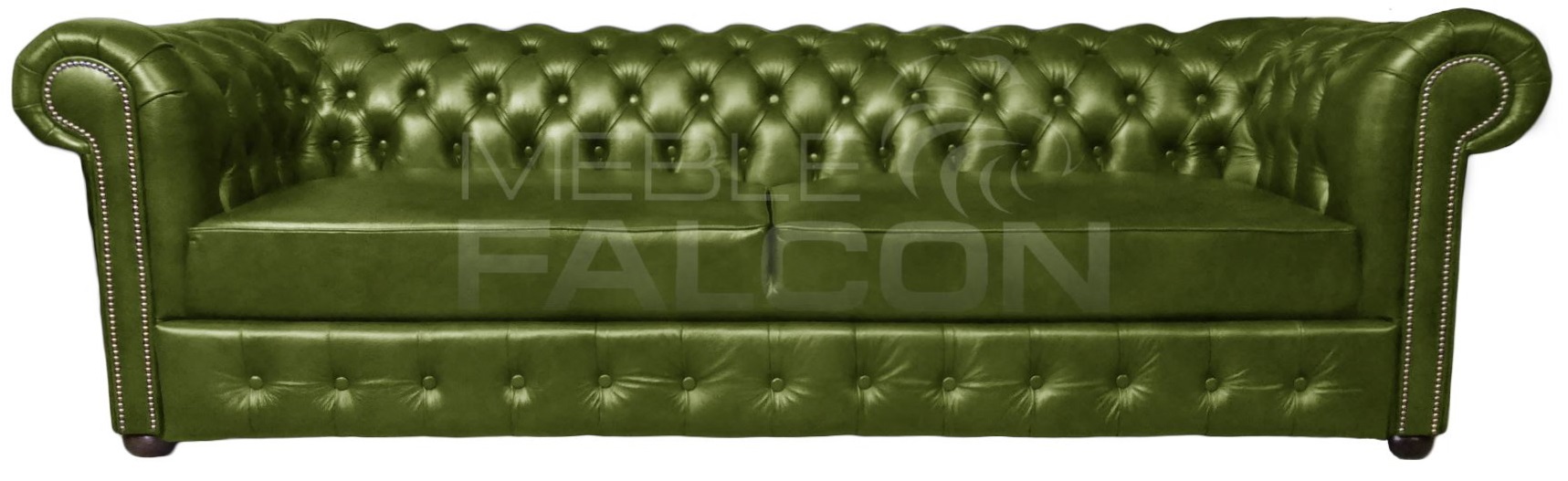 piękna sofa chesterfield rozkładana skóra oliwkowa