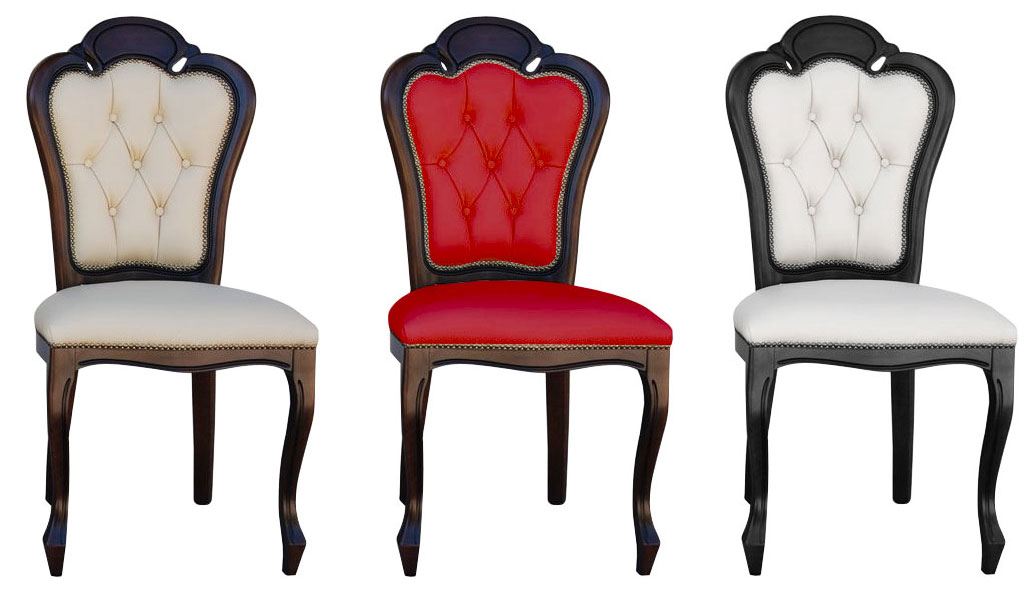 doskonałe stylowe krzesło tapicerowane skórą z pikowanym oparciem i tłoczoną klasyczną stolarką 