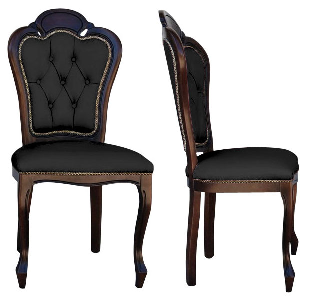 krzesło w stylu chesterfield z pikowanym oparciem krzesło czarna skóra ozdobne pinezki gięte nóżki