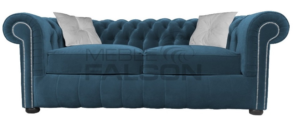piękna sofa pikowana chesterfield niebieska poduszki ozdobne do salonu biura producent plusz tkanina