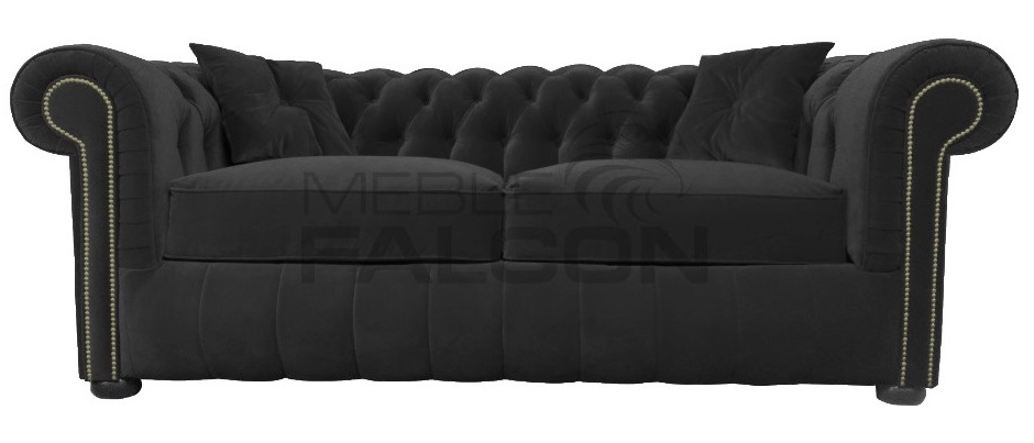 sofa chesterfield czarna pikowana trzyosobowa rozkładana producent do salonu biura poduszki ozdobne 