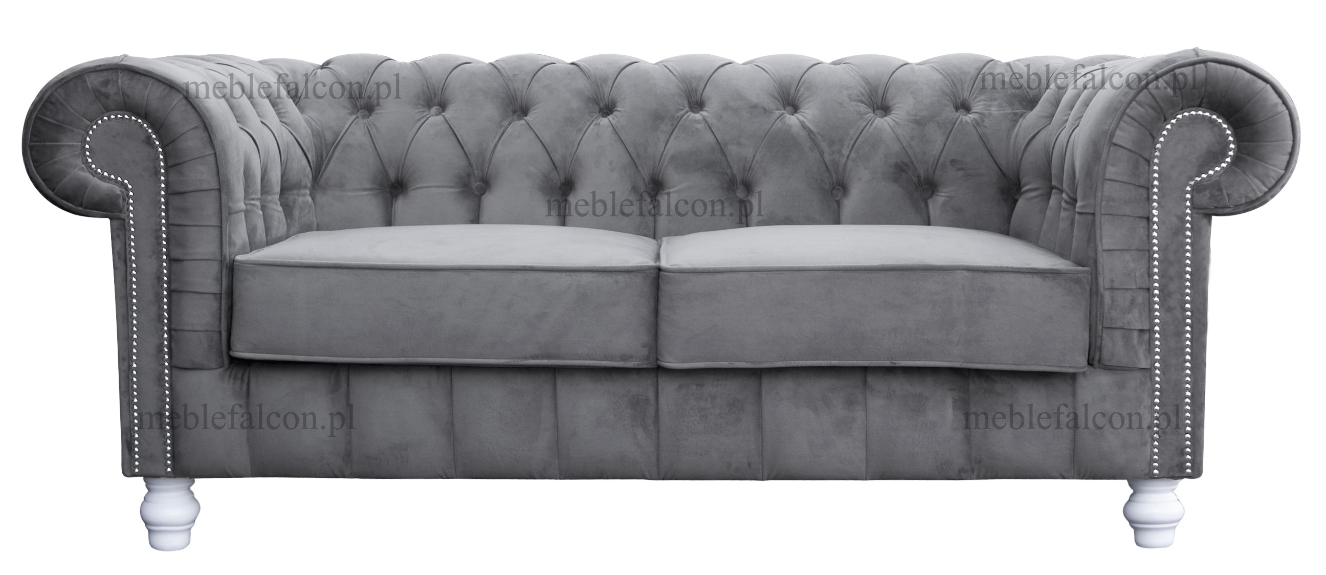 subtelna szara sofa w stylu chesterfield o finezyjnym i perfekcyjnym wykonaniu ozdobiona pinezkami 