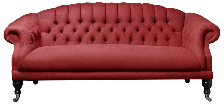 sofa chesterfield tapicerka materiał czerwona sofa lekka salonowa wysokie pikowane oparcie