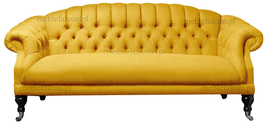 sofa meble-chesterfield glamour żółta sofa nasycony kolor wysokie głębokie pikowanie 