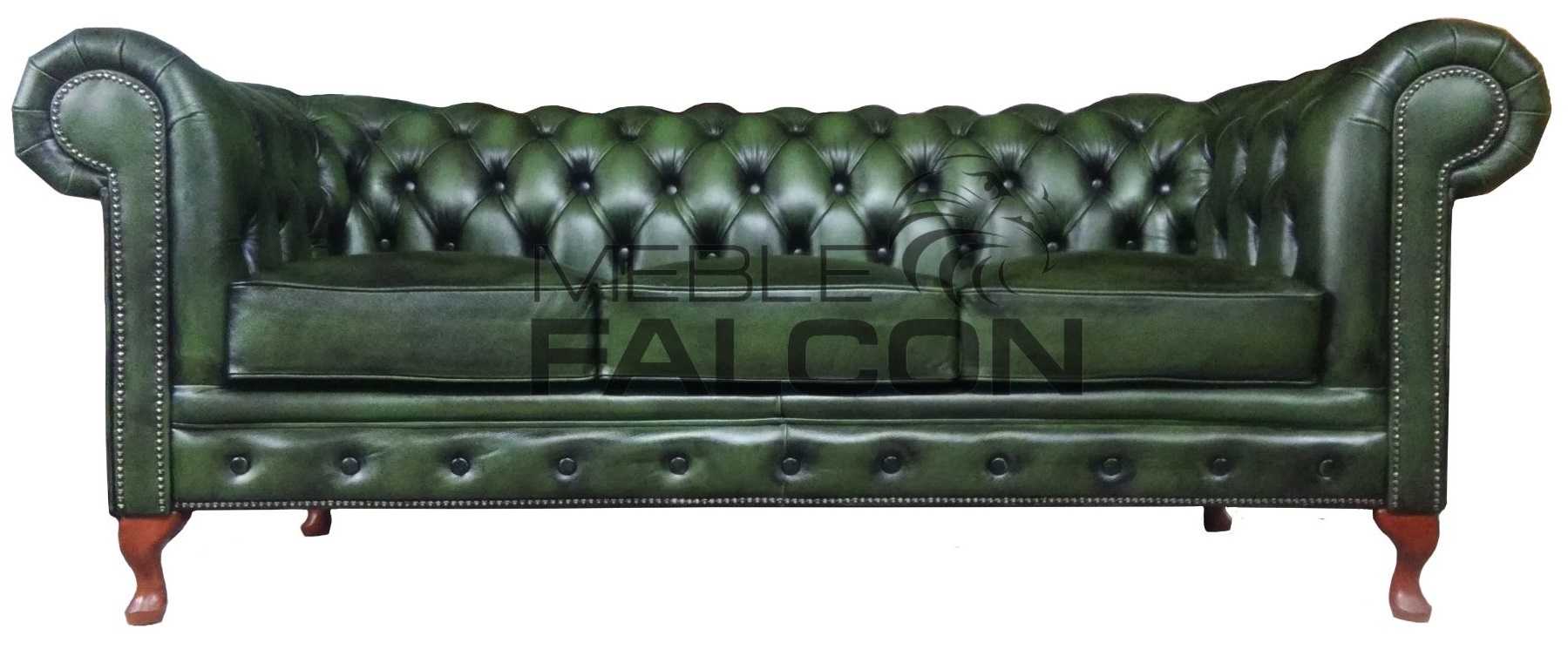 meble chesterfield sofa kanapa pikowana tapicerowana 3 osobowa skóra przecierana zielona producent