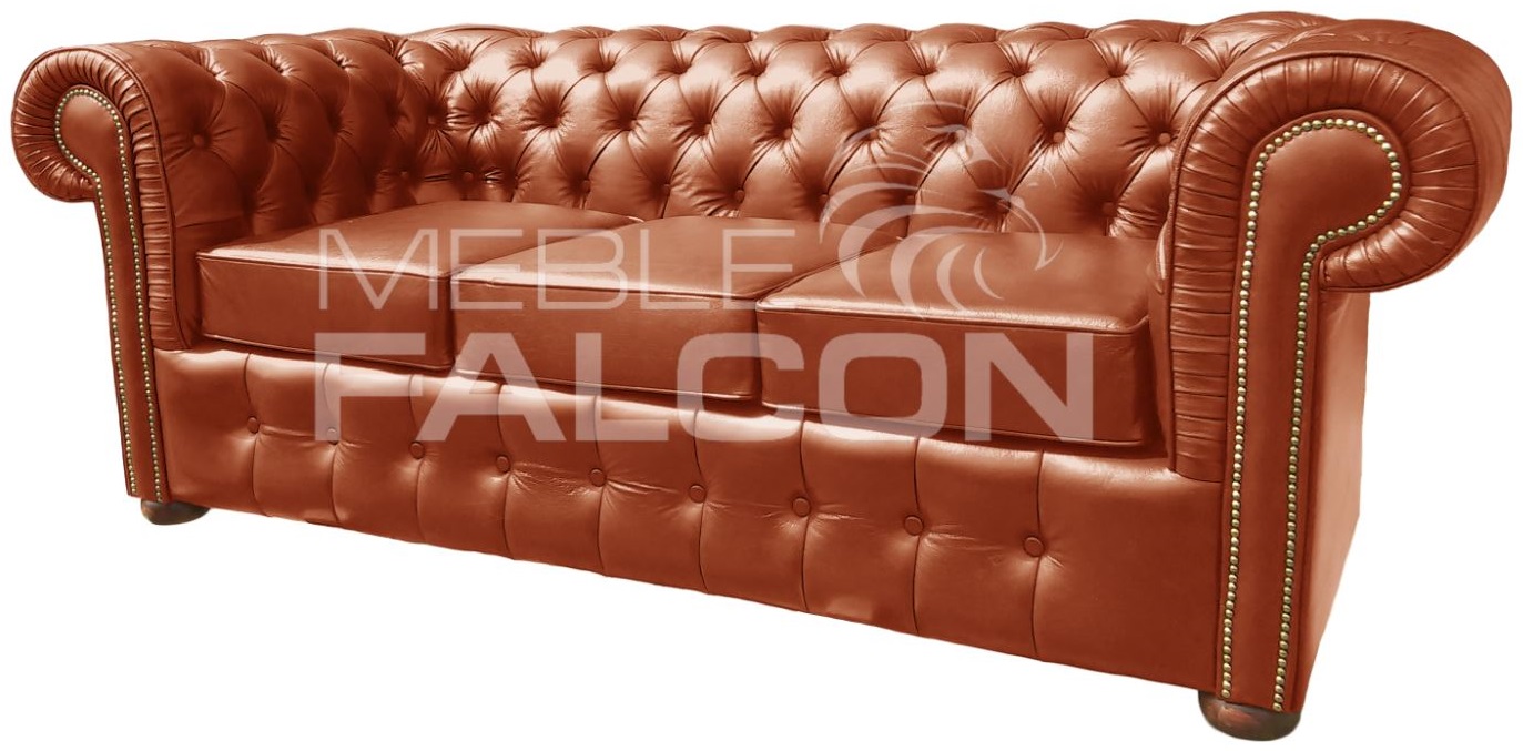 sofa chesterfield skórzana kasztanowy jasny brąz