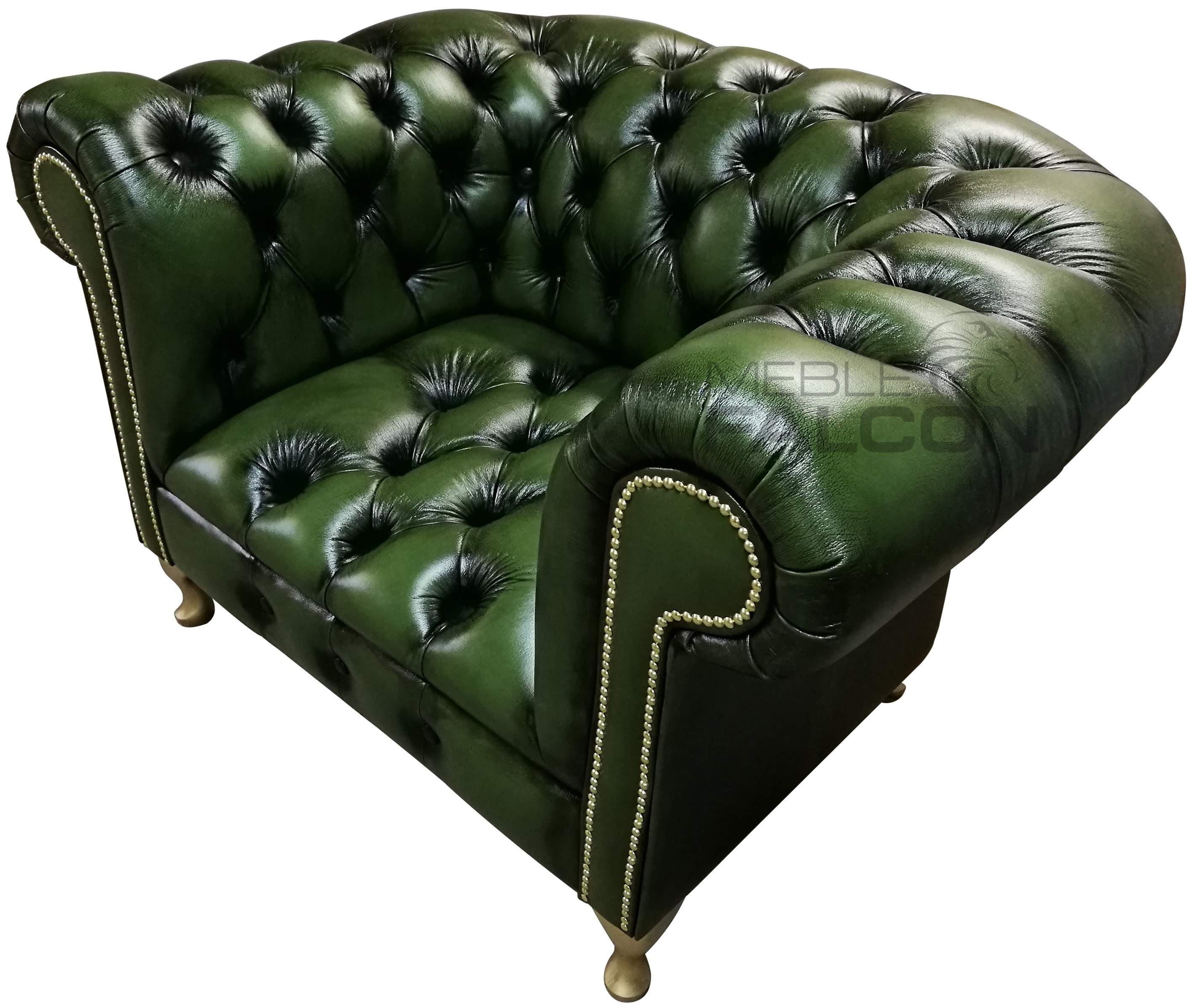 fotel pikowany chesterfield prosto od producenta tanio skóra naturalna w kolorze zielonym czarnym
