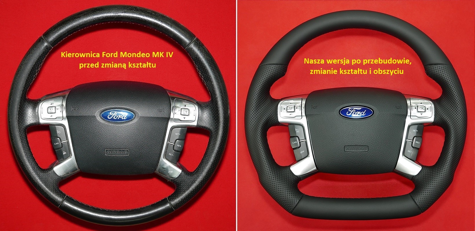 Kierownica Ford Mondeo Galaxy tuning modyfikacja spłaszczenie obszycie