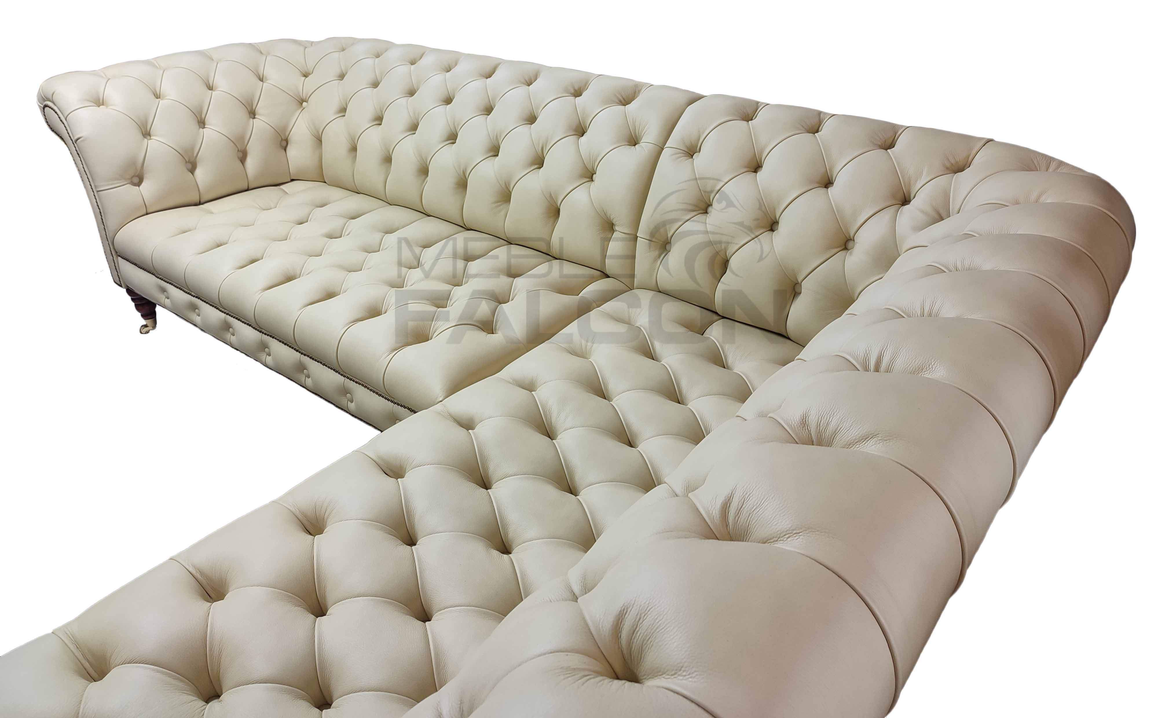 sofa narożna chesterfield skóra pikowane siedzisko
