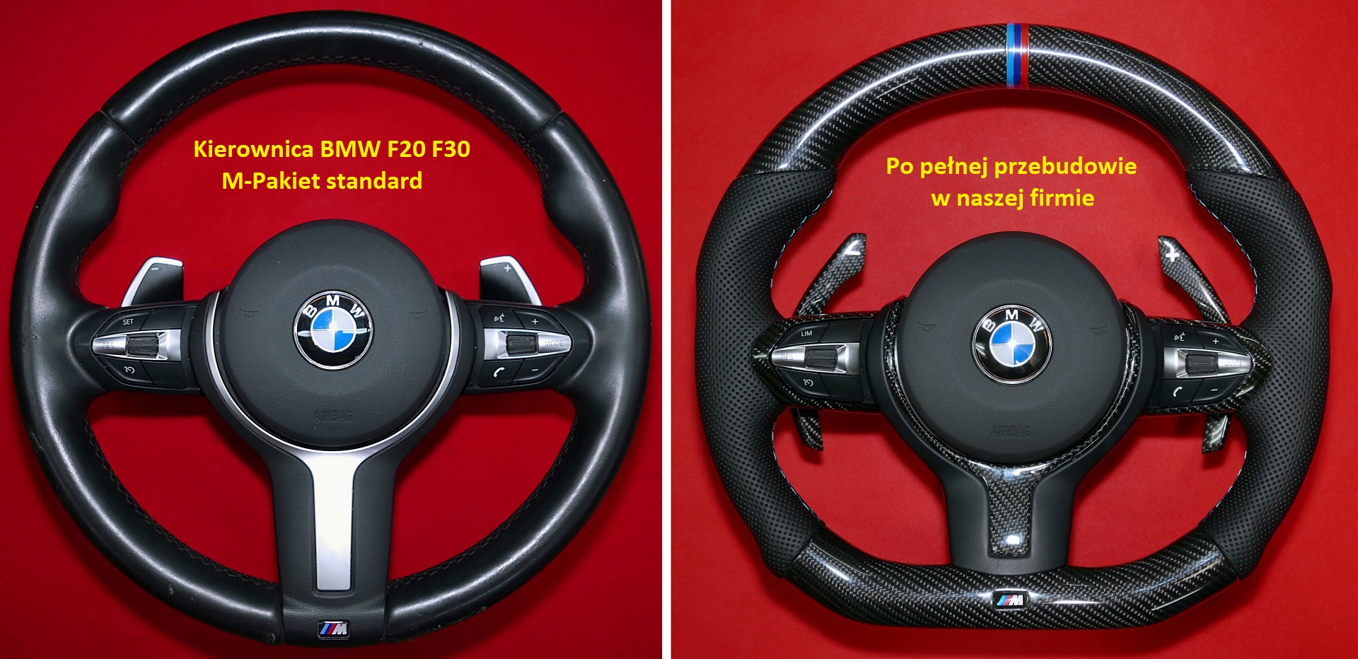 kierownica BMW F20 F30 F32 M2 M3 carbon MPerformance tuning sport modyfikacja włókno węglowe zmiana kształtu