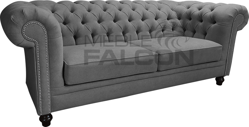 pikowana sofa chesterfield szara ozdobne pinezki