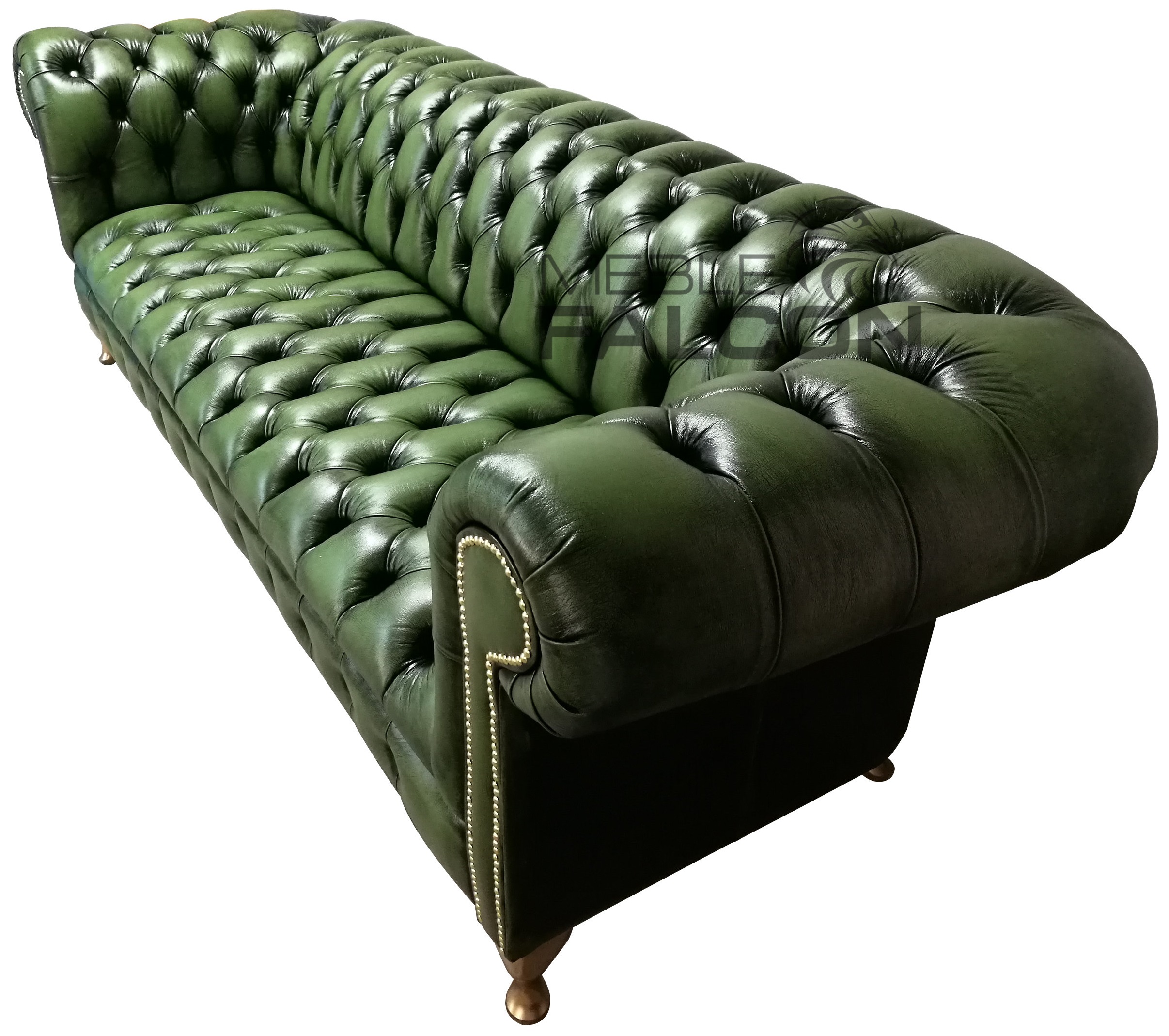 sofa 3-osobowa chesterfield włoska skóra naturalna 100% skóra przecierana zielona czarna producent
