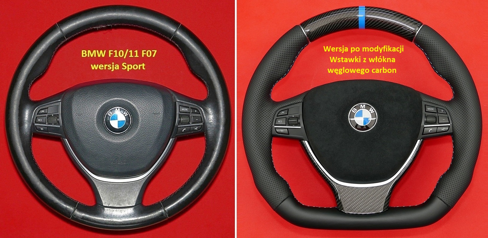Kierownica BMW F10 F12 F13 włókno węglowe carbon tuning, tuning modyfikacja zmiana kształtu kierownic włókno węglowe carbon